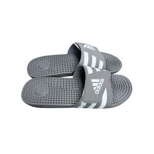 NEW Adidas Adissage Slides Sandals Grey White Men's US 18 Pool Shoes Comfort